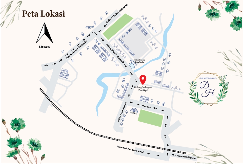 Jasa Desain Kartu Ucapan Selamat Ulang Tahun dengan Peta Lokasi Gedung Serbaguna