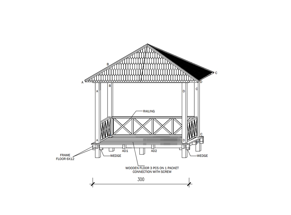 CAD Drawing - Desain Rumah Tinggal, Gazebo 2D dan 3D - 10