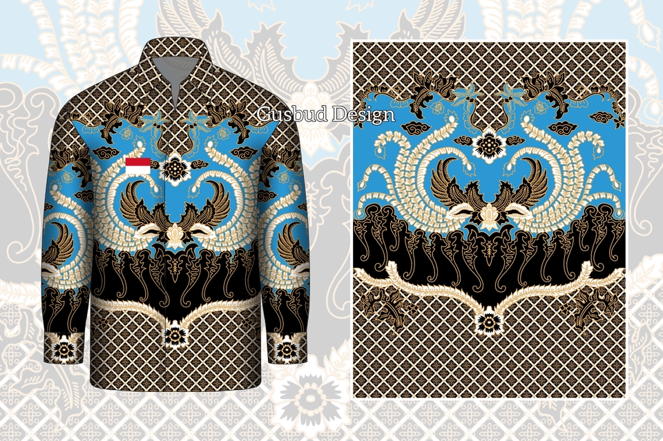 Desain kaos dengan motif batik modern, cocok untuk desain kaos distro atau custom.