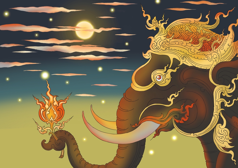รับวาดรูปช้างเผือก ลายไทย ภาพประกอบดิจิตอล