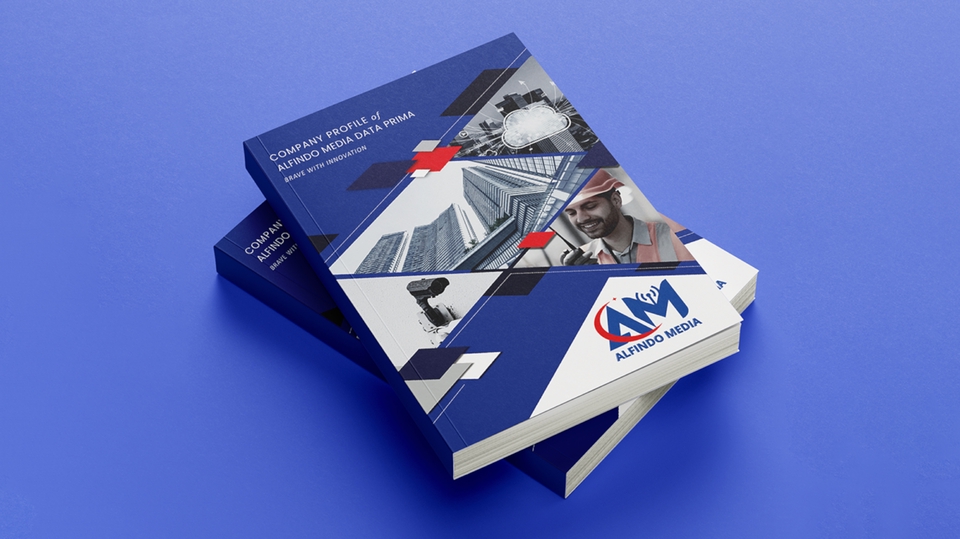 Desain company profile untuk Alfindo Media Data Prima, jasa desain company profile profesional, jasa desain brosur, desain kartu nama, jasa desain spanduk.