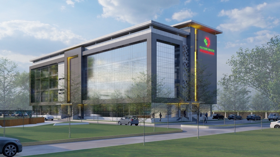 Jasa desain 3d eksterior gedung kantor modern dengan desain minimalis dan interior menarik
