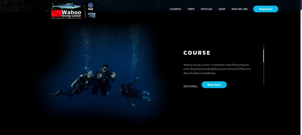 รับทำเว็บไซต์ Wahoo Diving Center คอร์สเรียนดำน้ำพร้อมตัวอย่างเว็บไซต์เพื่อการศึกษา