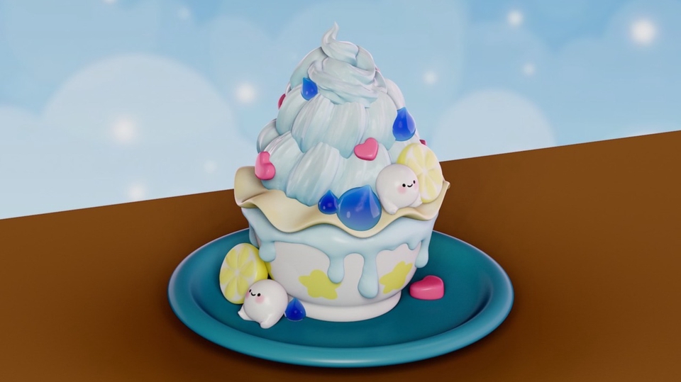 รับปั้นโมเดล 3d ไอศกรีมน่ารัก 3 มิติ สีฟ้า  装饰 糖果 和 小 海豹