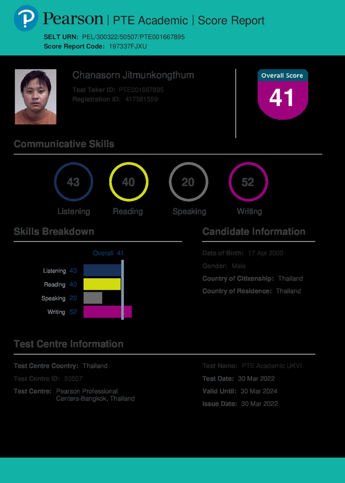 ผลการสอบ PTE Academic ของ ชนาสอน จิตรมุขคงถุม 41 คะแนน งานแปลภาษา รับแปลเอกสาร รับแปลภาษาอังกฤษเป็นไทย แปลภาษาไทยเป็นอังกฤษ แปลเอกสาร รับแปลเอกสาร แปลภาษาญี่ปุ่นเป็นไทย รับแปลภาษาไทยเป็นญี่ปุ่น