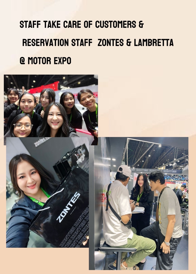 ทีมงานดูแลลูกค้าและดูแลการจองที่พักของร้าน Zontes และ Lambretta ในงาน Motor Expo
