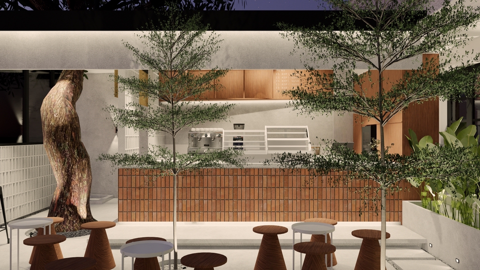 Jasa Desain 3D Cafe Minimalis - Render Interior dan Eksterior Cafe Modern