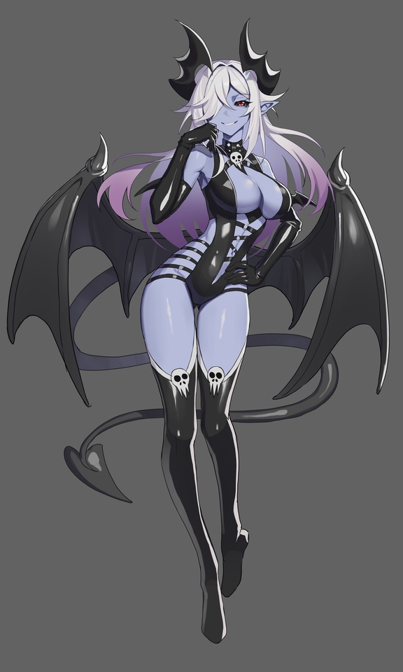 ออกแบบตัวละครสาวมังงะสไตล์ญี่ปุ่น ในชุดรัดรูปสีดำ พร้อมปีกและหาง