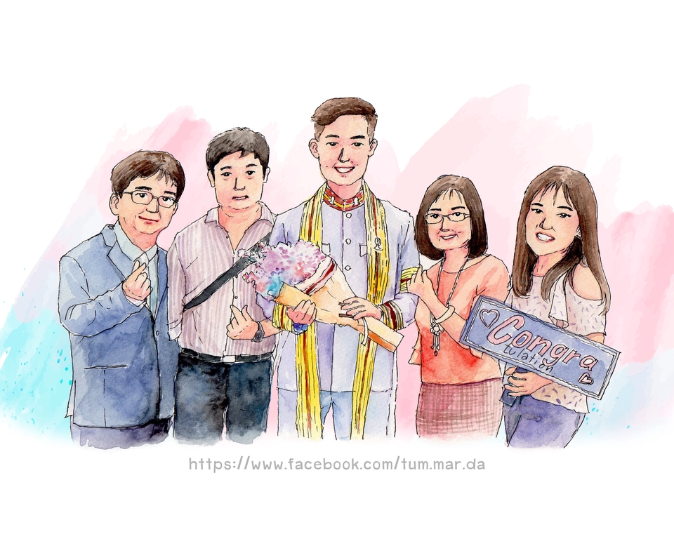 วาดภาพเหมือน Portrait - รับวาดภาพเหมือนสีน้ำ Portrait (รูปเหมือน หรือ กึ่งการ์ตูน) - 6