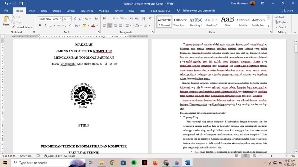 Jasa pengetikan online makalah jaringan komputer, dengan topik mengenai topologi jaringan komputer. Layanan mengetik dokumen, laporan, tugas sekolah, skripsi, dan proposal dengan harga murah dan terpercaya.