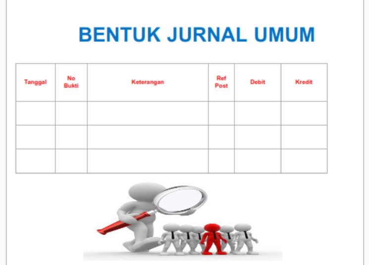 Bentuk Jurnal Umum untuk kursus online di Indonesia, dengan kolom Tanggal, No Bukti, Keterangan, Ref Post, Debit, Kredit.