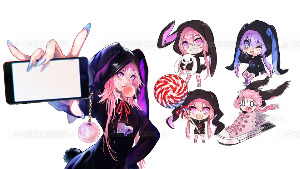 รับวาดรูปตัวการ์ตูน สไตล์อนิเมะ น่ารัก วาดภาพประกอบ เกมส์