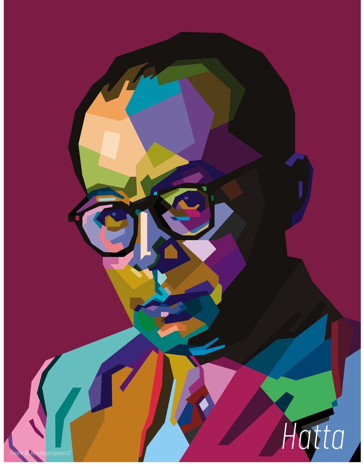 Ilustrasi wajah Mohammad Hatta dalam gaya pop art, jasa desain ilustrasi tokoh penting Indonesia