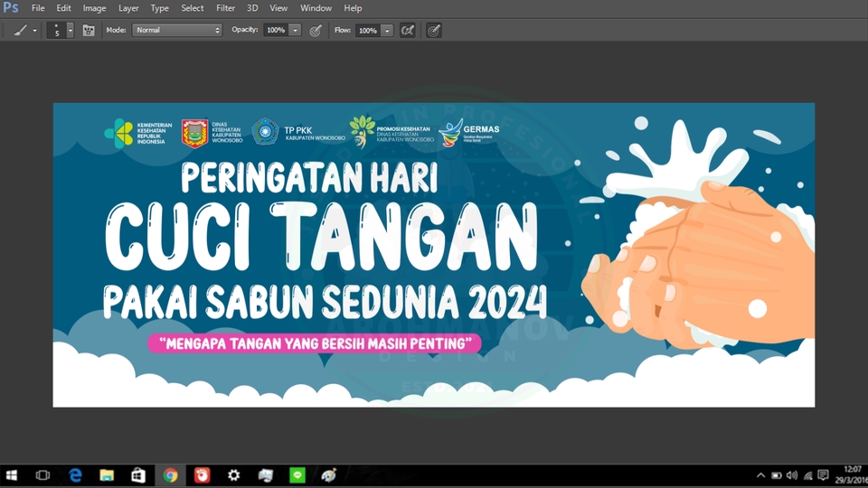 Desain Spanduk Hari Cuci Tangan Sedunia 2024 dengan tema Mengapa Tangan yang Bersih Masih Penting