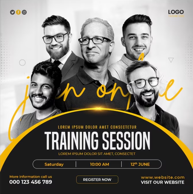 Infografis pelatihan untuk meningkatkan keterampilan, dengan logo dan desain modern. Layanan infografis profesional untuk meningkatkan bisnis anda.