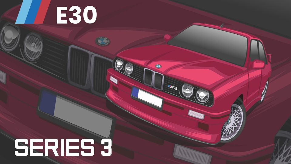 Jasa ilustrasi gambar BMW E30 Series 3 untuk desain grafis dan kebutuhan lainnya.