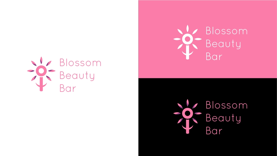 Desain logo untuk Blossom Beauty Bar dengan ikon bunga dan logo perusahaan