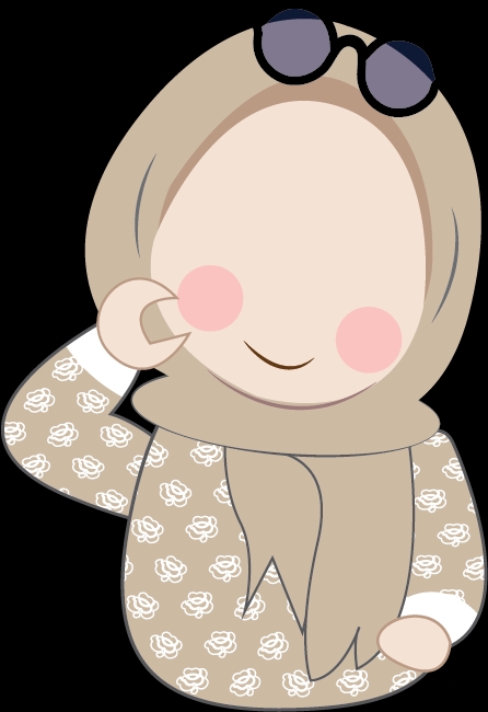 Ilustrasi kartun lucu wanita berhijab menggunakan kacamata sedang tersenyum