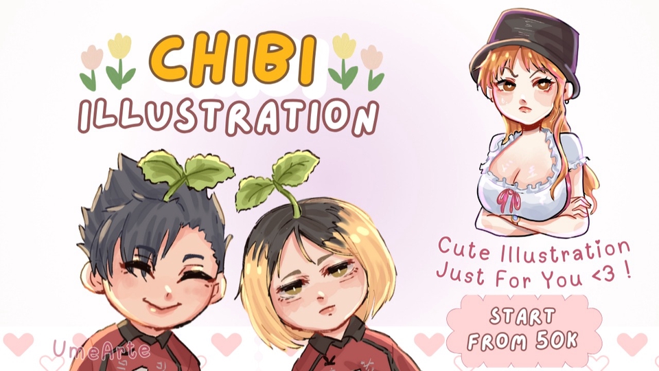 Jasa Ilustrasi Chibi Lucu untuk Gambar Kartun Hewan, Kucing, Kelinci, dan Binatang