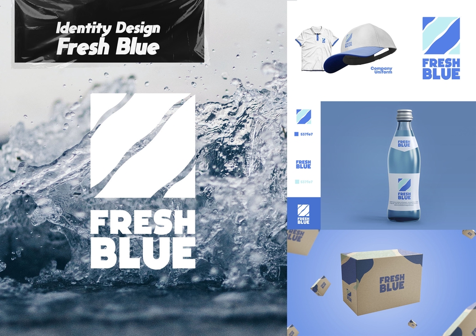Desain logo profesional Fresh Blue dengan warna biru dan putih, cocok untuk perusahaan, cafe, restoran, website, atau online shop.