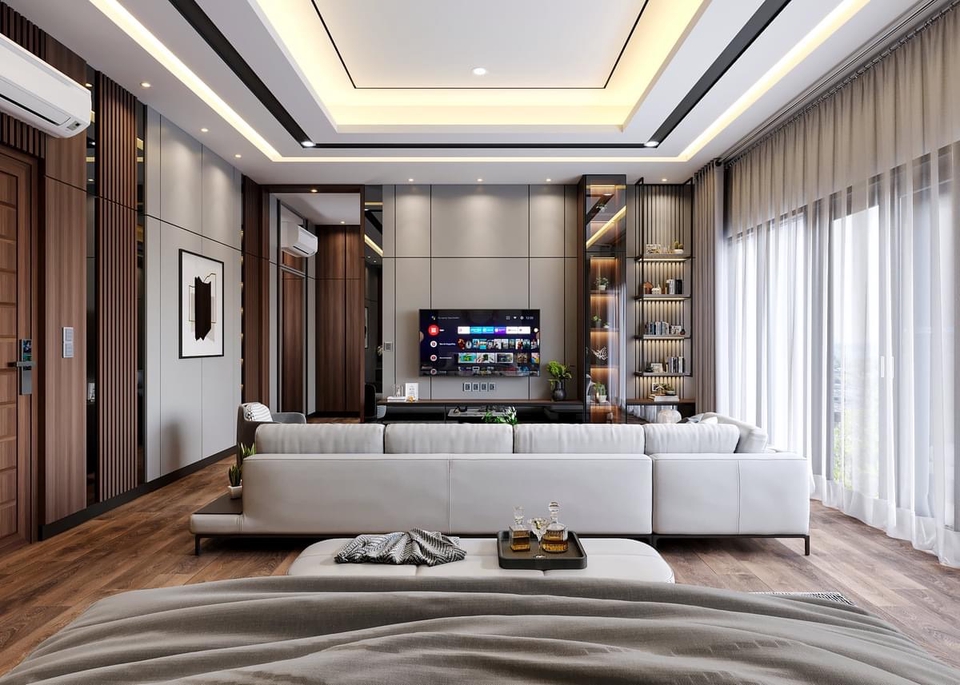 Jasa Desain Interior Rumah Minimalis Modern dengan Dekorasi Elegan dan TV Layar Lebar