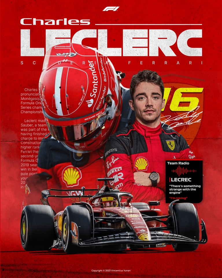 Desain banner Instagram Charles Leclerc untuk promosi jasa desain banner online di Indonesia.