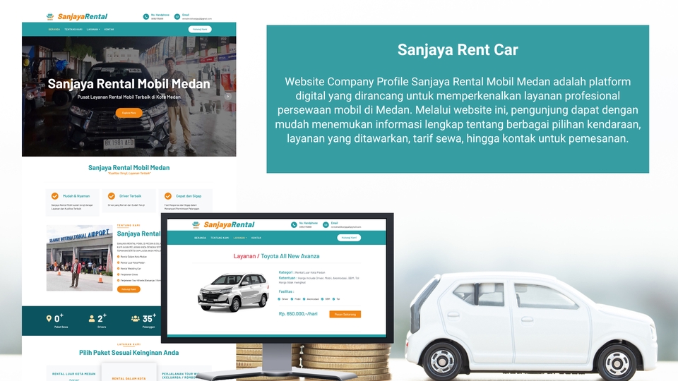 Jasa pembuatan website company profile Sanjaya Rent Car Medan, website untuk rental mobil di Medan.