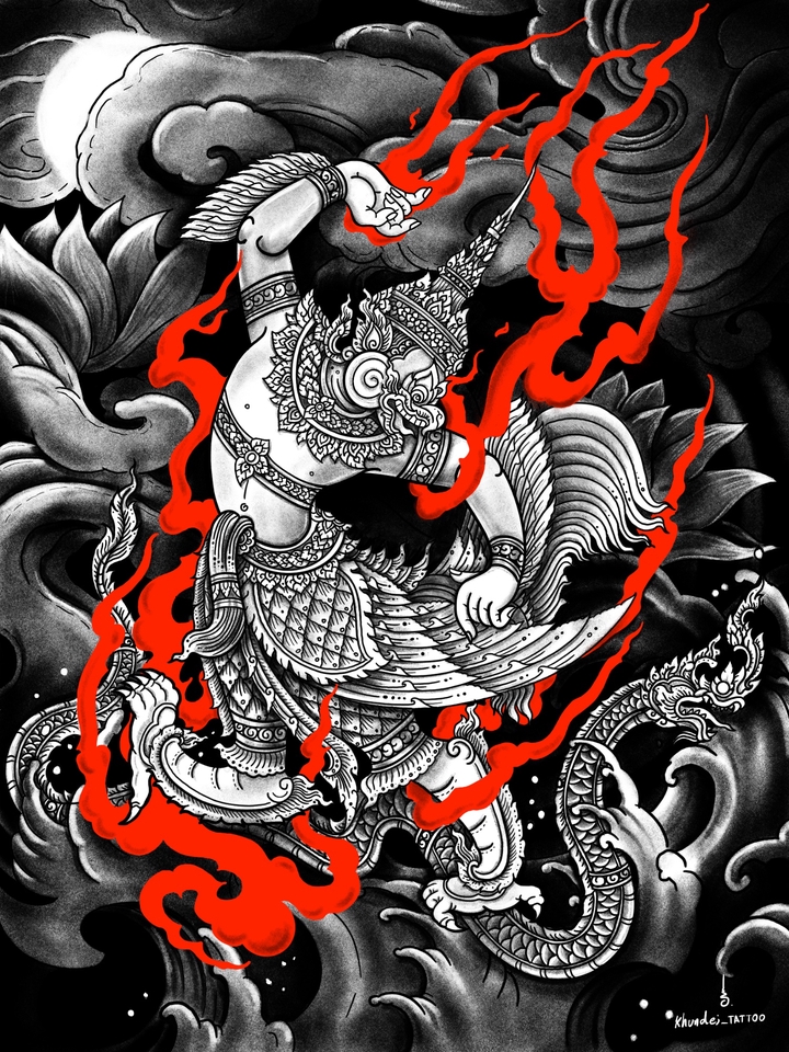 ออกแบบรอยสักลายไทย นก พญาครุฑ ออกแบบรอยสัก รับออกแบบรอยสัก ลายสักสวยๆ ออกแบบลายสัก