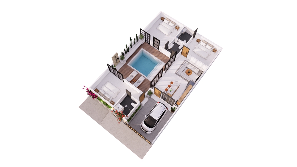 Desain 3D Interior dan Eksterior Rumah Minimalis dengan Kolam Renang dan Taman - Jasa Arsitek dan Desain Interior di Indonesia.