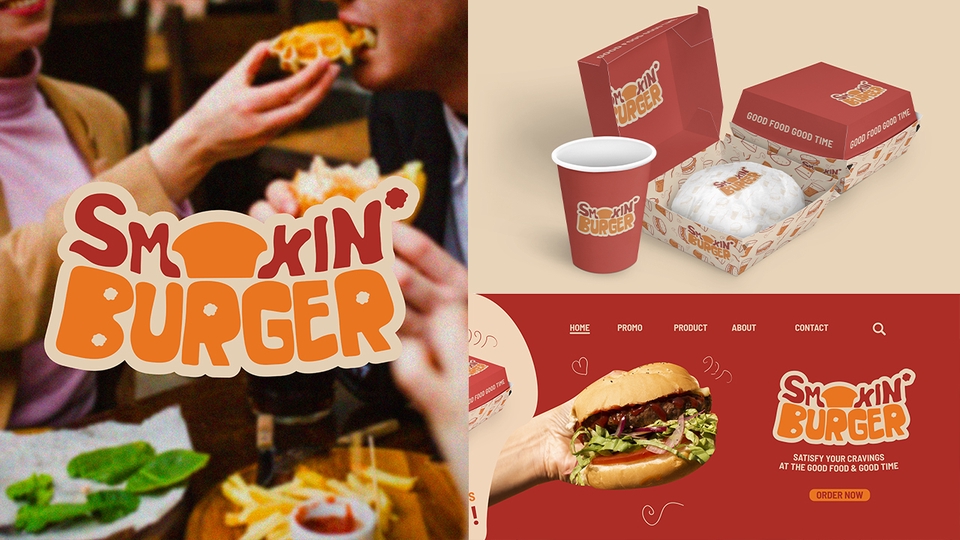 Jasa desain logo makanan dengan logo smokin burger dan logo burger lainnya
