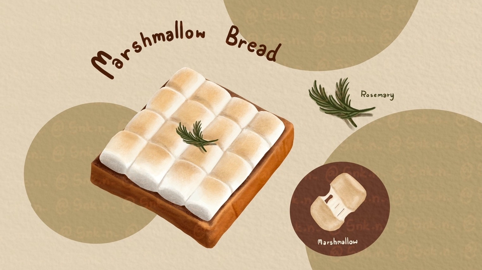 รับวาดรูปขนมปังอบโรสแมรี่ราดด้วยมาร์ชเมลโลว์