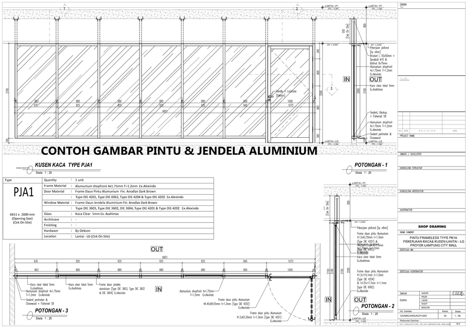 CAD Drawing - Pembuatan Gambar Kerja 2D Kusen Alumunium, Kaca Frameless & Pintu Automatic  - 2