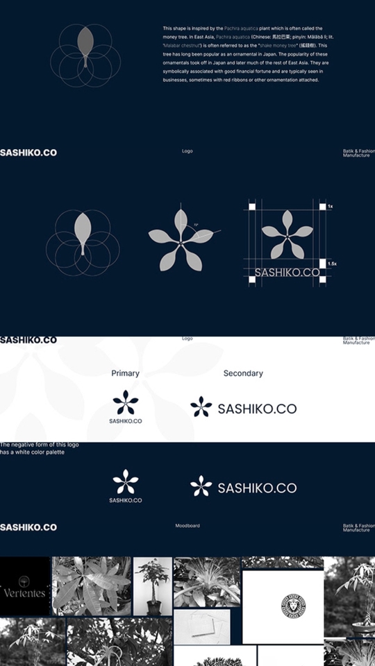 Logo perusahaan yang diilhami bentuk daun dan digunakan dalam logo perusahaan Sashiko.Co