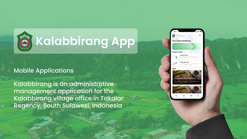 Jasa pembuatan aplikasi mobile Android dan iOS, Kalabbirang app untuk pengelolaan administrasi desa Kalabbirang di Takalar, Sulawesi Selatan.