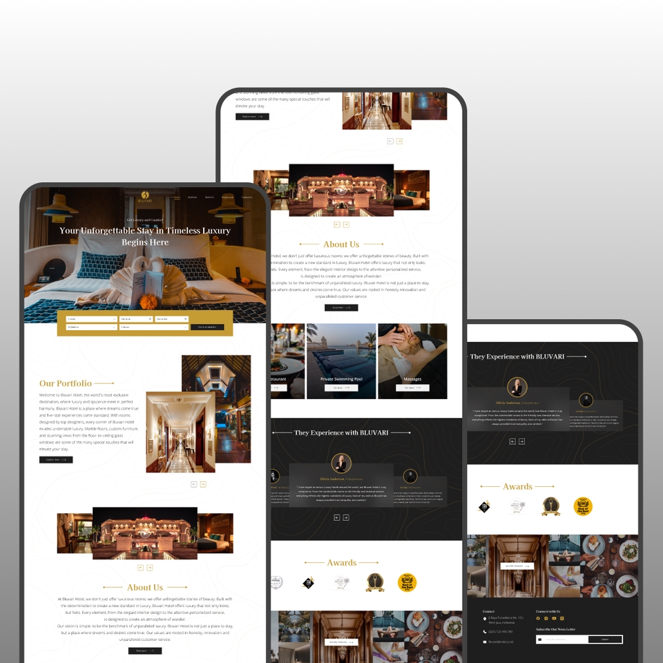Desain UI UX untuk website hotel mewah dengan fokus pada kenyamanan dan pengalaman pelanggan.