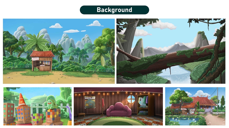 Jasa ilustrasi gambar kartun lucu dengan berbagai latar belakang.