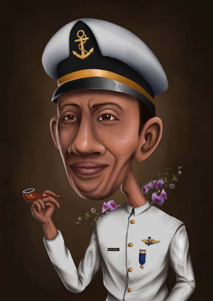 Ilustrasi kartun lucu pria memakai topi pelaut memegang pipa