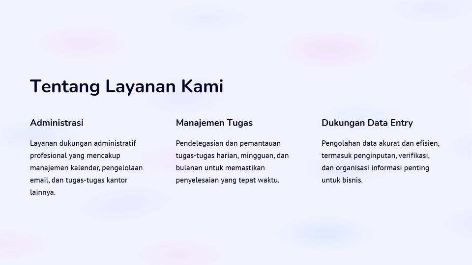 Jasa Data Entry untuk Organisasi Bisnis: Pengolahan data akurat dan efisien, termasuk pengumpulan, verifikasi, dan organisasi informasi penting untuk bisnis.