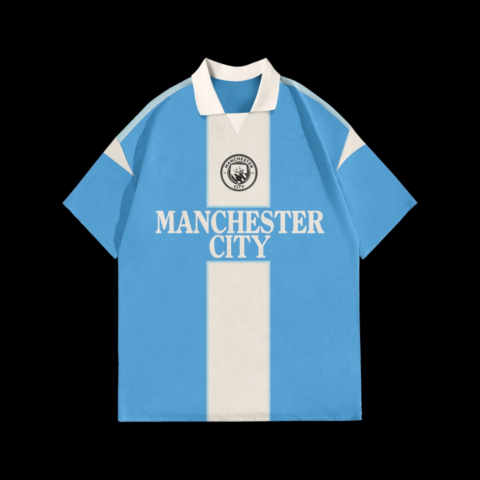 Desain kaos Manchester City dengan warna biru dan putih, cocok untuk kaos distro atau kaos custom.