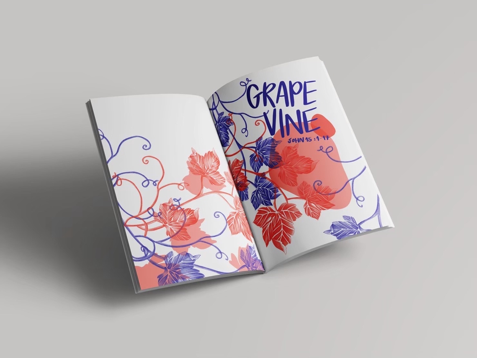ภาพประกอบการ์ดอวยพร "Grape Vine" สีน้ำเงินและแดง