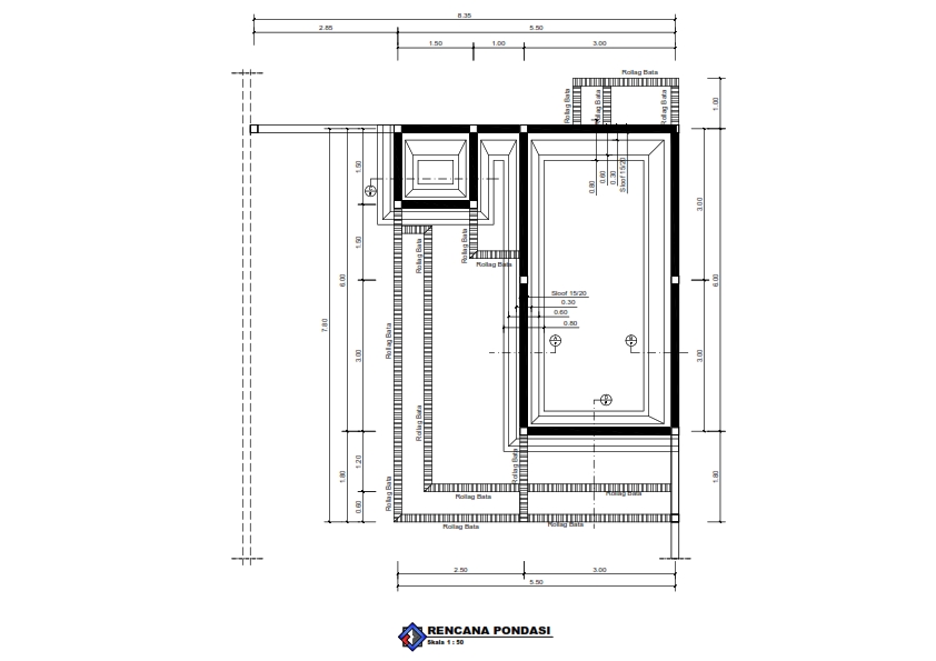 Jasa drafter autocad murah, gambar denah pondasi rumah, drafter freelance autocad