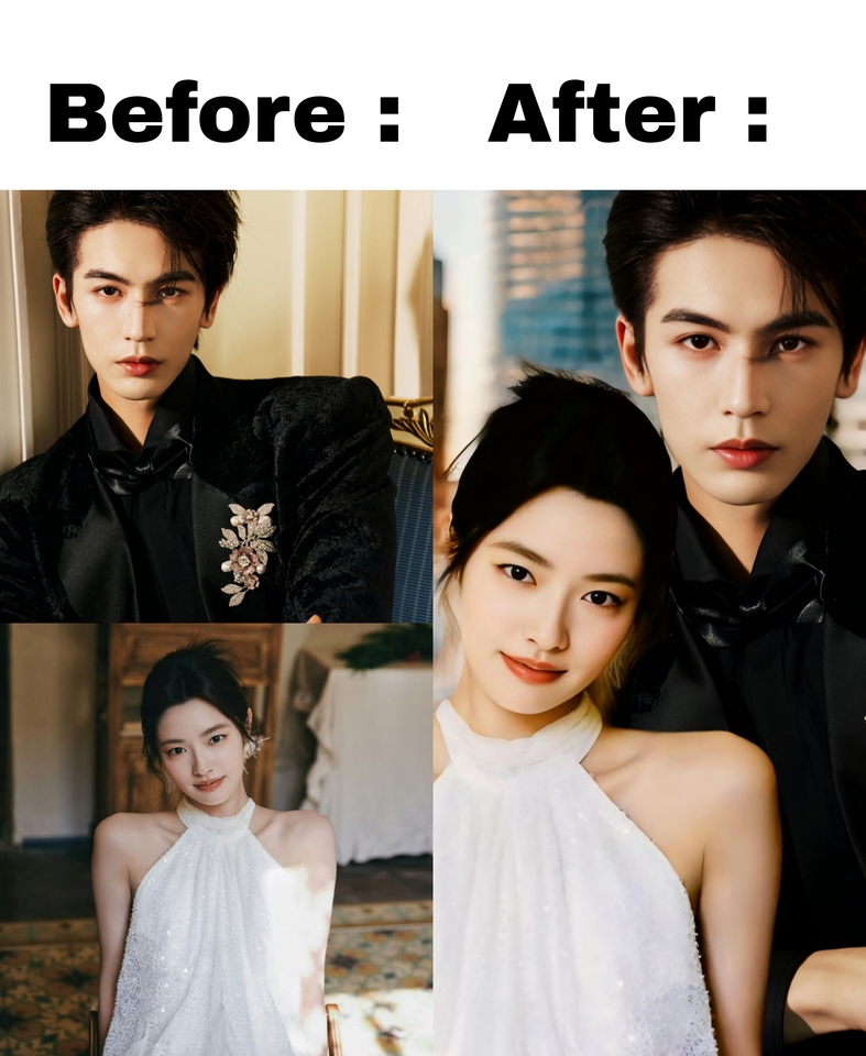 Jasa edit foto online untuk pasangan, edit foto prewedding dan pernikahan, ganti background foto.