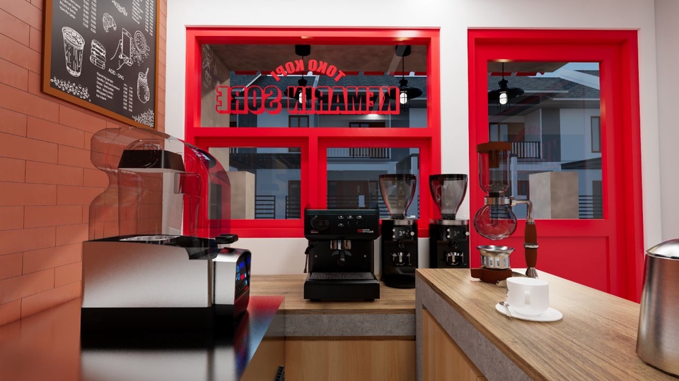 Jasa desain interior cafe minimalis dan desain eksterior 3d untuk cafe modern