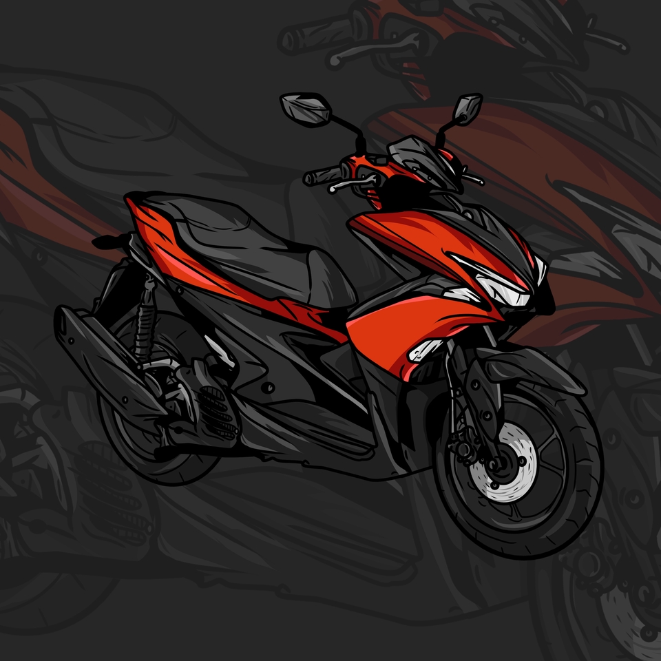 Ilustrasi motor matic merah hitam desain grafis freelance