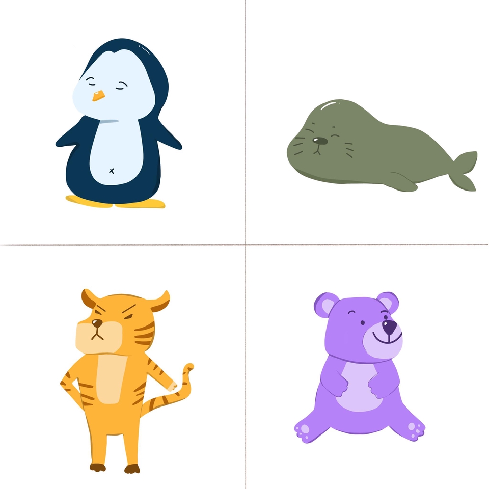 รับวาดภาพประกอบ สัตว์น่ารัก เพนกวิน แมวน้ำ เสือ หมี 