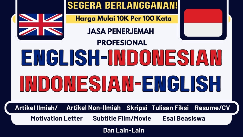 Penerjemahan - [NGEBUT] JASA TRANSLATE B. INDO - B. INGGRIS / B.INGGRIS - B.INDO (SIAP DALAM 4 JAM) - 1