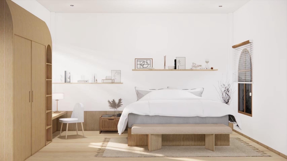 ออกแบบ perspective รับทำภาพ 3d ห้องนอน สไตล์มินิมอล รับเขียนแบบ 3d ราคาถูก รับเรนเดอร์งาน ออกแบบร้าน 3d