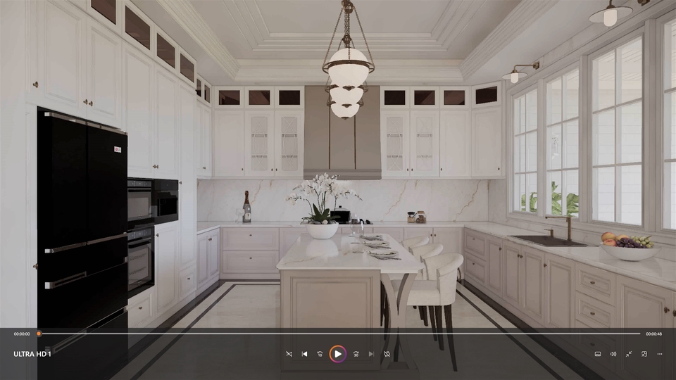 Jasa pembuatan animasi 3d untuk interior dapur modern dan mewah.
