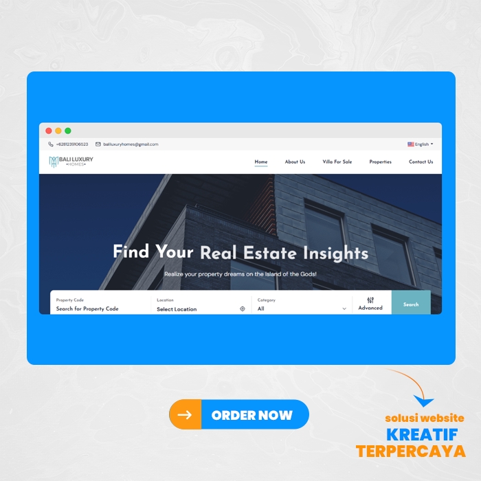 Jasa pembuatan website profesional Bali Luxury; desain website real estate modern.