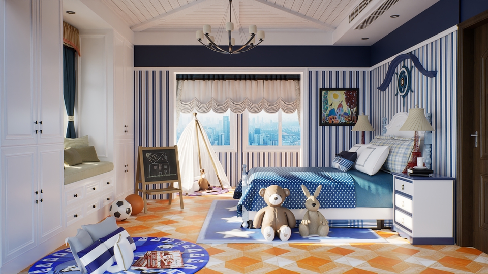 Jasa pembuatan animasi 3d untuk kamar tidur anak dengan desain minimalis dan modern